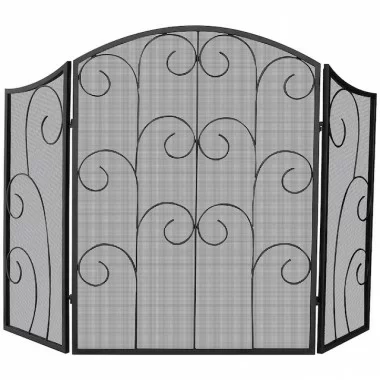 Mr. Bar-B-Q UniFlamea 3 Panel Black Wrought Iron Screen with Decorative Scroll
