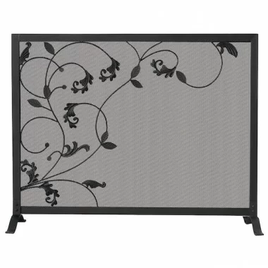 Mr. Bar-B-Q UniFlame® Single Panel Black Wrought Iron Screen with Flowing Leaf Design