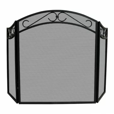 Mr. Bar-B-Q UniFlame® 3 Fold Black Wrought Iron Arch Top Screen with Decorative Scrolls