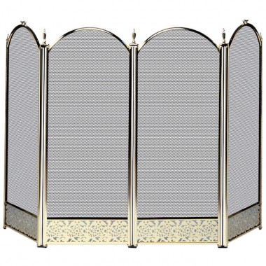 Mr. Bar-B-Q UniFlame® 4 Fold Polished Brass Finish Screen with Decorative Filigree