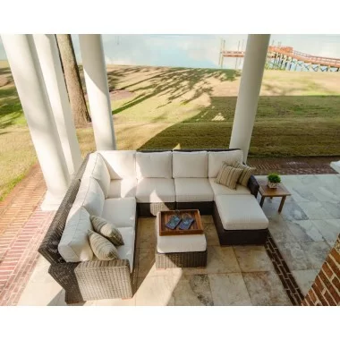 Royal Teak Collection Sanibel - Sectional + Ottoman (6-Seat) Set