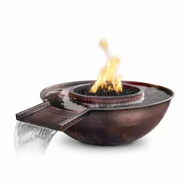 The Outdoor Plus 27" Sedona Hammered Copper Fire and Water Bowl - Gravity Spill