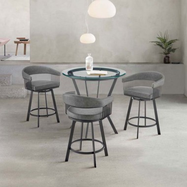 Armen Living Naomi and Chelsea 4-Piece Counter Height Dining Set In Black Metal and Grey Faux Leather  