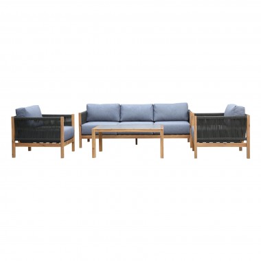 Sienna 4 Piece Outdoor Patio Acacia Wood Sofa Seating Set with Teak Finish - Set