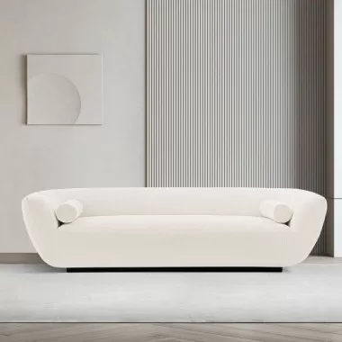 Manhattan Comfort Contemporary Ulka Chenille Sofa with Pillows In Cream
