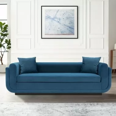 Manhattan Comfort Contemporary Edmonda Velvet Sofa with Pillows In Sapphire Blue
