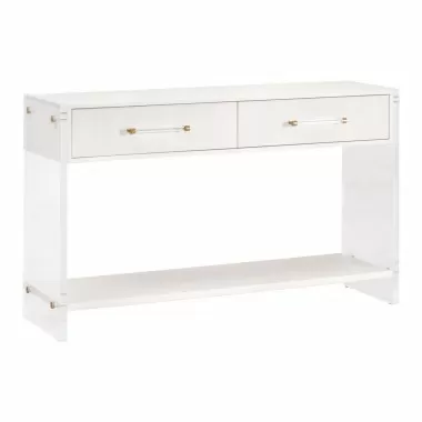 Essentials For Living Sonia Shagreen Console Table - Pearl Shagreen Lucite Brushed Brass - Front Side Angle