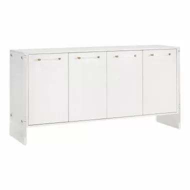 Essentials For Living Sonia Shagreen Media Sideboard - Pearl Shagreen, Lucite, Brushed Brass - Front Side Angle