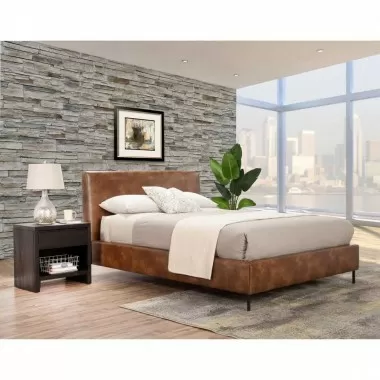 Sophia Full Faux Leather Platform Bed, Brown - Lifestyle 2