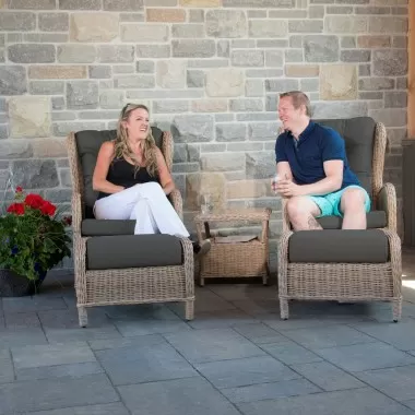 Southampton Rattan Sofa Conversation 5pc Set - Dark Grey Cushion - With People