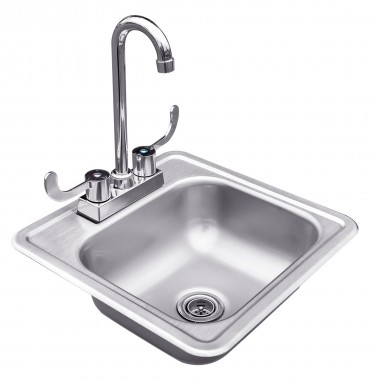 Summerset Grills 15x15" Stainless Steel Drop-in Sink And Hot/Cold Faucet - Top Angled 