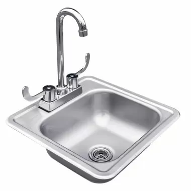 Summerset Grills 15x15" Stainless Steel Drop-in Sink And Hot/Cold Faucet - Top Angled 