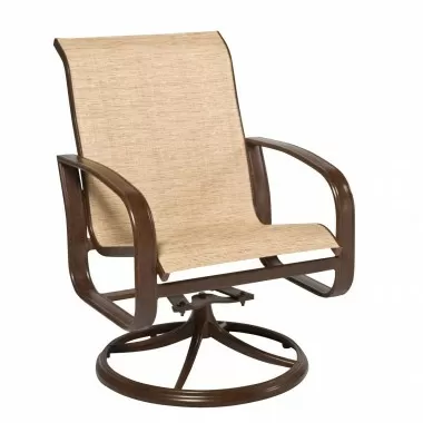 Woodard Cayman Isle Sling Swivel Rocking Dining Armchair - Angled