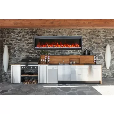 Sierra Flame 50" Clean face Electric Built-in With Log And Glass and Black Steel Surround