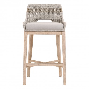 Essentials For Living Tapestry Barstool - Taupe & White Flat Rope, Natural Gray Mahogany - Front Angle
