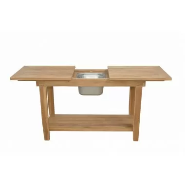 Anderson Teak Nautilus Console Table w/ SS Container-1 Open