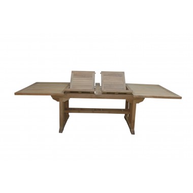 Anderson Teak Sahara 106" Rectangular Double Ext. Table Side open view