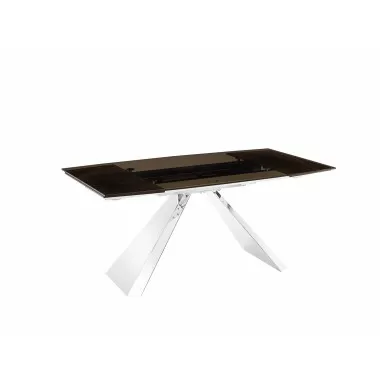 Stanza Dining Table In Smoked Glass With Polished Stainless Steel Base - Angled