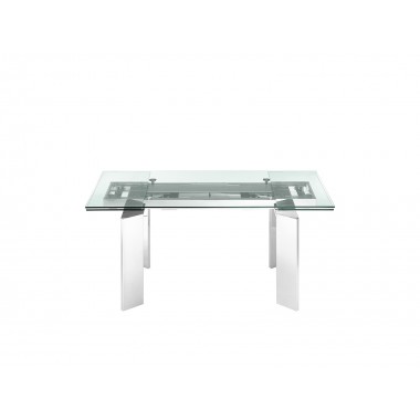 ASTOR Dining Table In Clear Glass With Polished Stainless Steel Base - Front