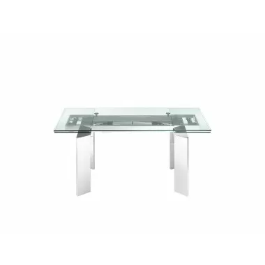 ASTOR Dining Table In Clear Glass With Polished Stainless Steel Base - Front