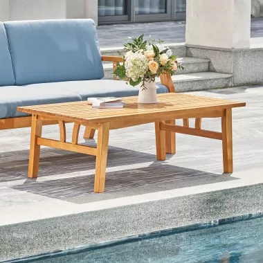 Vifah Kapalua Honey Nautical Eucalyptus Wooden Outdoor Sofa Table, Lifestyle