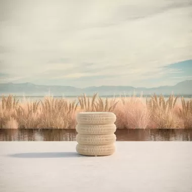 Azzurro Living Texoma Side Table With Dekton Top Base Only With Natural Aluminum And Almond All-Weather Wicker - Lifestyle