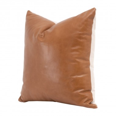 Essentials For Living The Better Together 22" Essential Pillow in Whiskey Brown Top Grain Leather, Jute - Set of Two - Front Side Angle