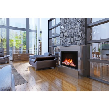 Amantii 33” Fireplace With A Steel Trim and Glass Inlay - 10 Piece Log Set With Remote And Cord - Lifestyle 1