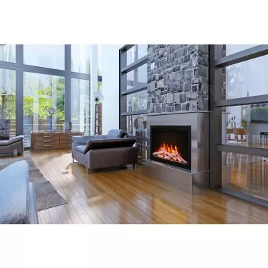 Amantii 33” Fireplace With A Steel Trim and Glass Inlay - 10 Piece Log Set With Remote And Cord - Lifestyle 1