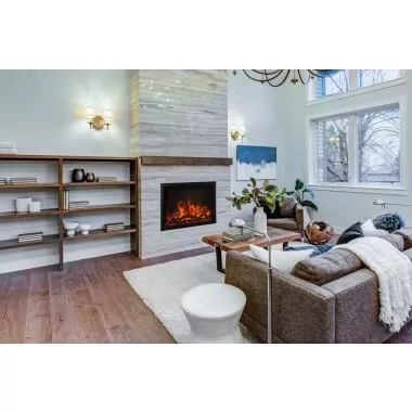 Amantii 38” Fireplace With A Steel Trim and Glass Inlay - 10 Piece Log Set With Remote And Cord - Lifestyle 1