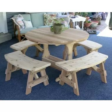 57" Cedar Round Trestle Dining Set