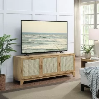 Manhattan Comfort Sheridan 62.99 Modern Cane TV Stand In Nature