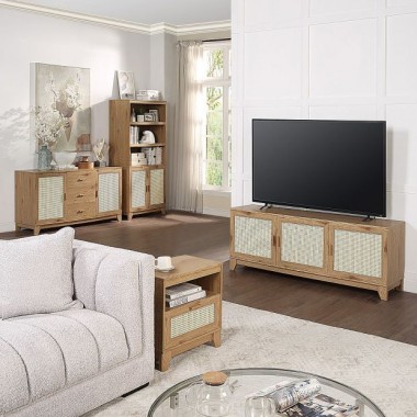 Manhattan Comfort Sheridan Modern Cane 4-Piece Set In Nature Room View