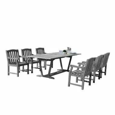 Renaissance Outdoor 7-piece Hand-scraped Wood Patio Dining Set with Extension Table - White BG