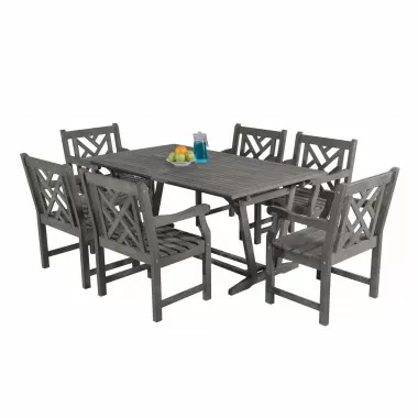 Renaissance Outdoor 7-piece Hand-scraped Wood Patio Dining Set with Extension Table - White bG