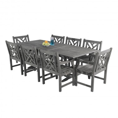 Vifah Renaissance Outdoor 9-piece Hand-scraped Wood Patio Dining Set with Extension Table -Set in White BG