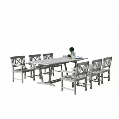 Renaissance Outdoor 7-piece Hand-scraped Wood Patio Dining Set with Extension Table - White BG