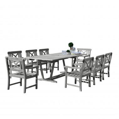 Renaissance Outdoor 9-piece Hand-scraped Wood Patio Dining Set with Extension Table - Set
