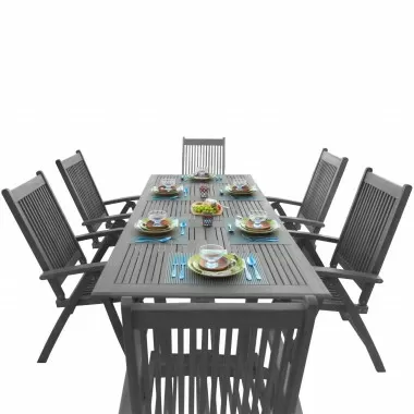 Renaissance Outdoor Patio Hand-scraped Wood 7-piece Dining Set with Extension Table - White BG