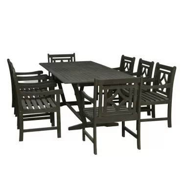 Renaissance Outdoor 7-piece Wood Patio Extendable Table Dining Set - White BG