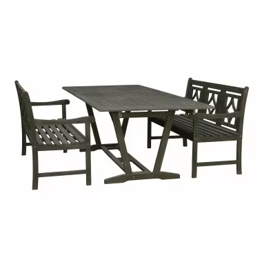 Renaissance Outdoor 3-piece Wood Patio Extendable Table Dining Set - White BG