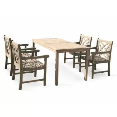 Renaissance Eco-friendly 5-piece Outdoor Hand-scraped Hardwood Dining Set with Rectangle Table and Arm Chairs