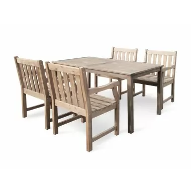 Renaissance Eco-friendly 5-piece Outdoor Hand-scraped Hardwood Dining Set with Rectangle Table and Arm Chairs