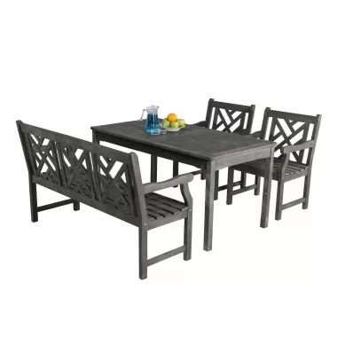 Renaissance Outdoor 4-piece Hand-scraped Wood Patio Dining Set with 4-foot Bench - White BG