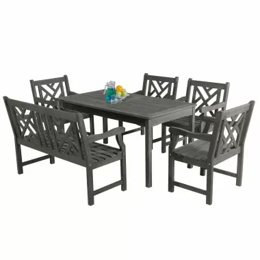 Renaissance Outdoor 6-piece Hand-scraped Wood Patio Dining Set with 4-foot Bench - White BG