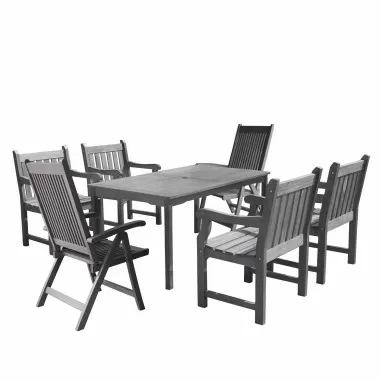 Renaissance Outdoor Patio Hand-scraped Wood 7-piece Dining Set with Reclining Chairs - White BG