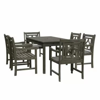 Renaissance Outdoor 7-piece Wood Patio Rectangular Table Dining Set - White BG