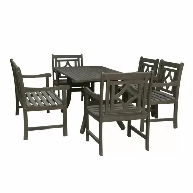 Renaissance Outdoor 6-piece Wood Patio Curvy Legs Table Dining Set - White BG
