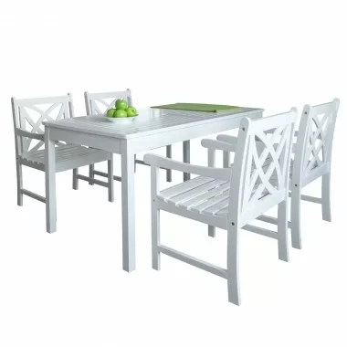 Bradley Outdoor 5-piece Wood Patio Dining Set in White - White BG