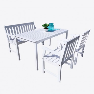 Bradley Outdoor 4-piece Wood Patio Dining Set with 4-foot Bench in White - White BG